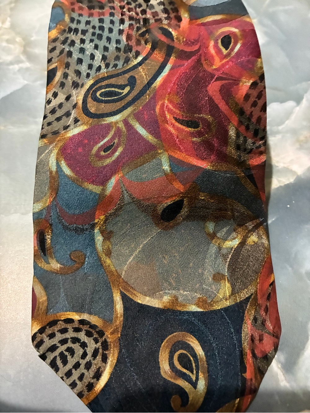 Men's Paisley Silk-Effect Tie in Blue, Gold & Red